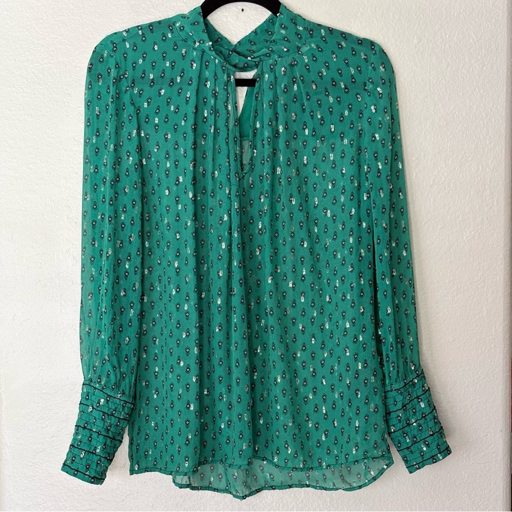 ba&sh Cabri Twisted Neck Green Semi Sheer Top Blouse SZ 0 US 4 - Picture 4 of 10